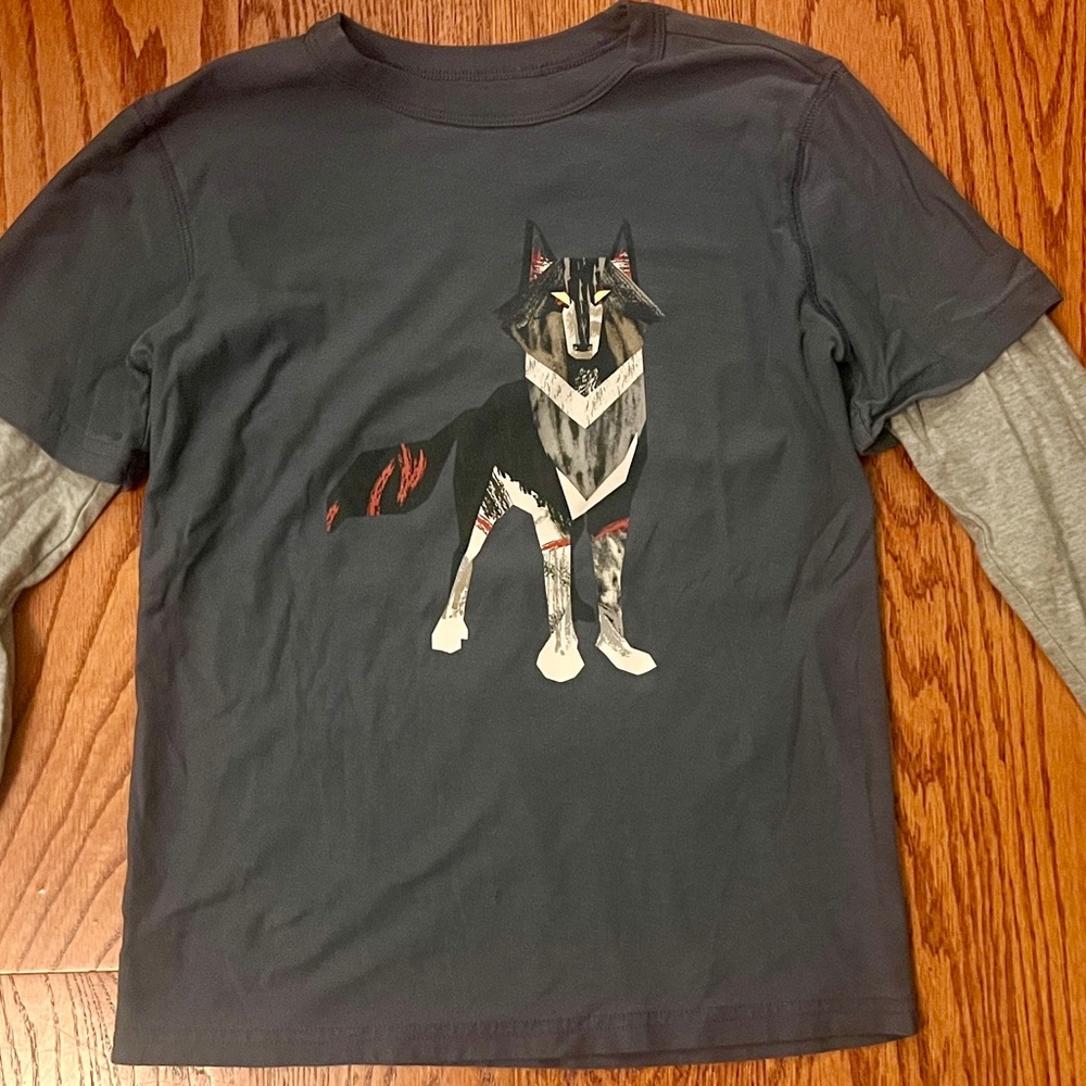 Tea Collection Blue and Gray Wolf Print Long Sleeve Shirt